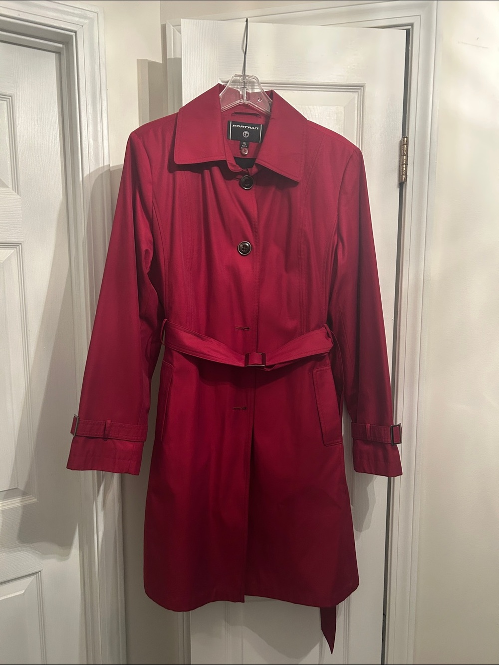 Portrait Red maroon Belted Trench Coat
